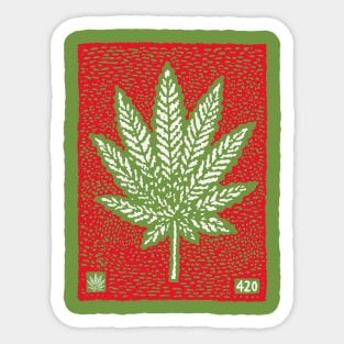 Cannabis Leaf Linocut T-Shirt | Red 420 Weed Art Sticker